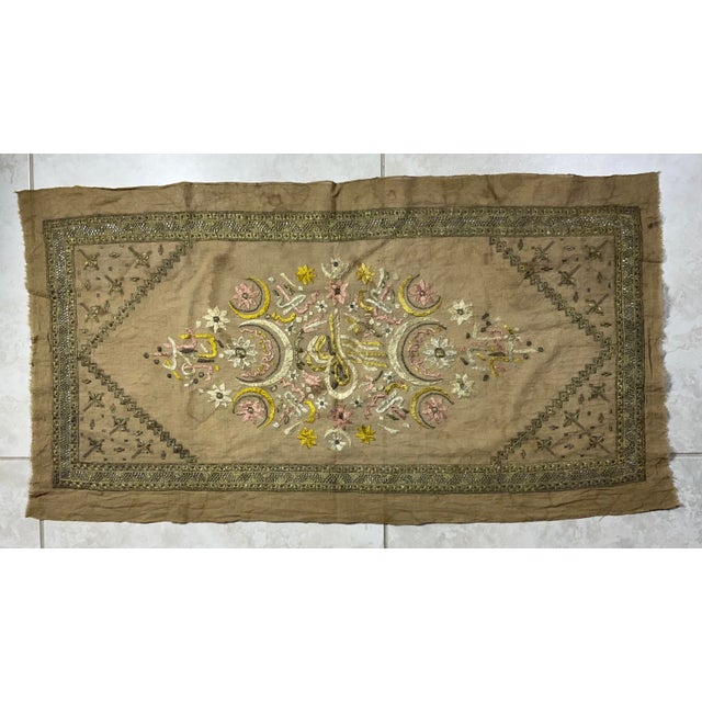 Antique Ottoman Turkish Tughra Embroidery Metallic Silver & Silk Thread For Sale - Image 11 of 18