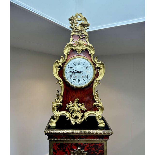 Antique French Boulle Bracket Clock and Pedestal, 1860, Set of 2 For Sale - Image 3 of 13