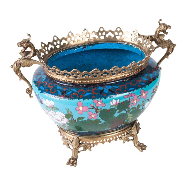 French Taste Japonisme Ormolu-Mounted Japanese Cloisonné Cachepot, Decorative, Plant Holder, Accessory, Japonese For Sale