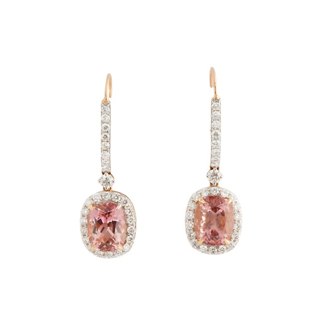 Early 21st Century Natural diamond 1.74cts & pink tourmaline 7.17cts earring in 18k gold For Sale - Image 5 of 18