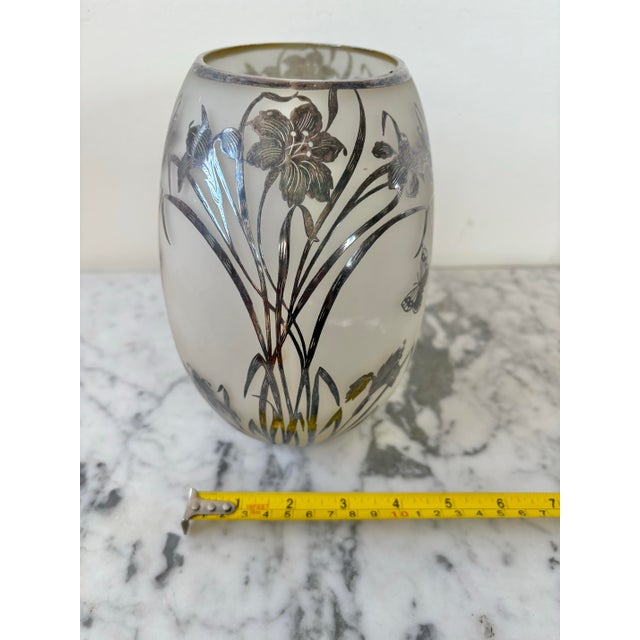Art Nouveau Sterling Silver and Frosted Glass Loetz Vase