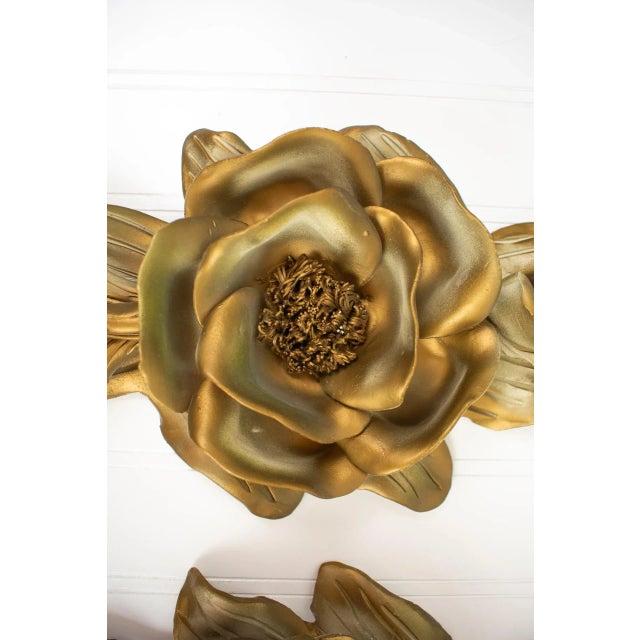 Mid-Century Modern Mid-Century Gold & White Delicate Floral Chalkware, Plasterware - a Pair For Sale - Image 3 of 12