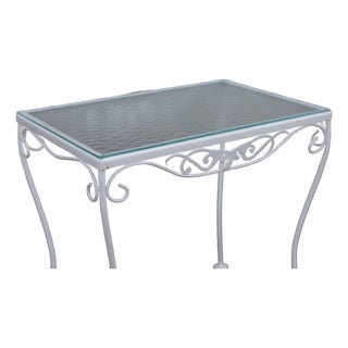 Vintage Wrought Iron And Glass Patio Side Table For Sale