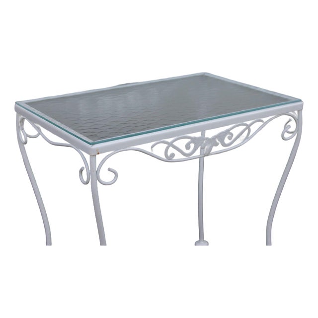 Vintage Wrought Iron And Glass Patio Side Table For Sale