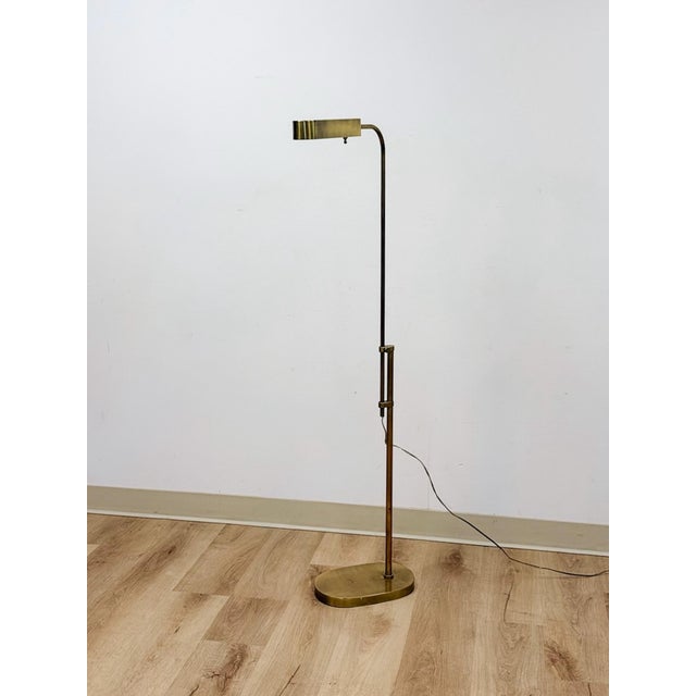 Solid Brass Floor Lamp Adjustable Vintage MCM Hollywood Regency Reading Light For Sale - Image 4 of 6
