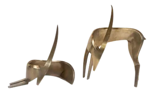 Viennese Art Deco Brass Stylized Waterbuck Sculptures - a Pair