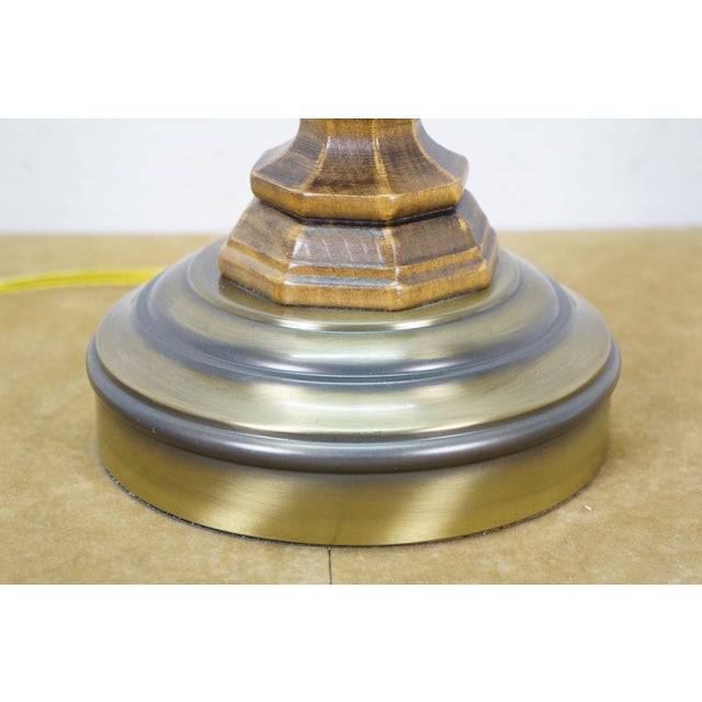 Glass Vintage Pee Gee Milk Glass Shade Brass Wood Sinumbra Faux Oil Table Lamp 26" For Sale - Image 7 of 15