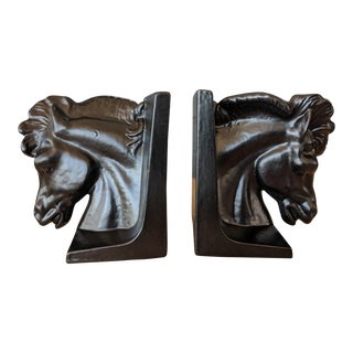 Vintage Hermes Inspired Stallion Horse Head Bookends- a Pair For Sale