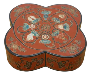 Late 20th Century Chinese Chinoiserie Red Lacquered Eight Treasures Keepsake Trinket Box 8"