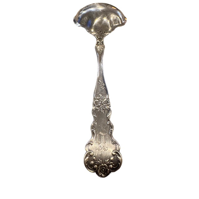 Gorham Antique Gorham Sterling Silver "Buttercup-Lions Anchor" Berry/Casserole Spoon. Circa 1899. Monogram "B" on Back Handle. For Sale - Image 4 of 7