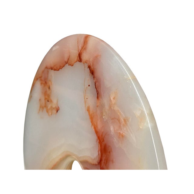 9.75" Natural White Brown Onyx Stone Round Fengshui Home Decor Display For Sale - Image 15 of 16