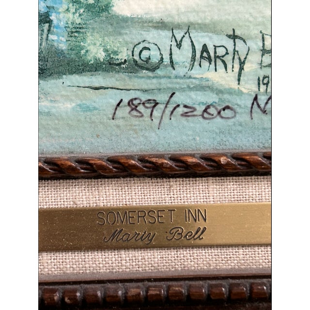 Contemporary Framed Vintage Signed Marty Bell "Somerset Inn" Fine Art Reproduction With Coa For Sale - Image 3 of 5