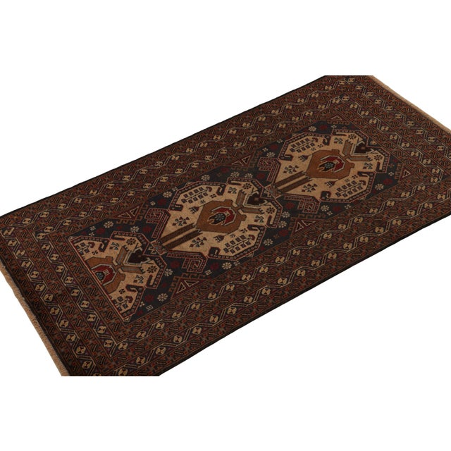 Rug & Kilim Rug & Kilim’s Baluch Tribal Runner Rug With Blue and Brown Geometric Medallions For Sale - Image 4 of 7