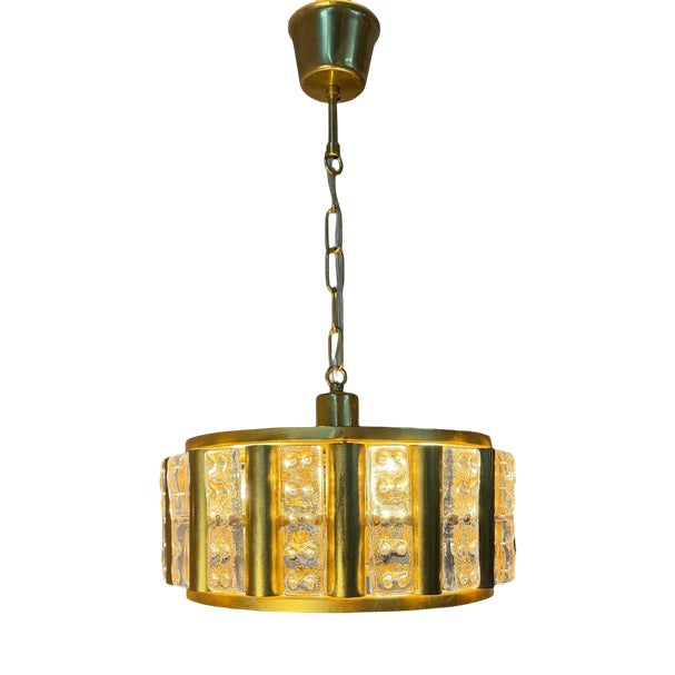 Brass and Glass Pendant Lamp by Carl Fagerlund for Orrefors For Sale