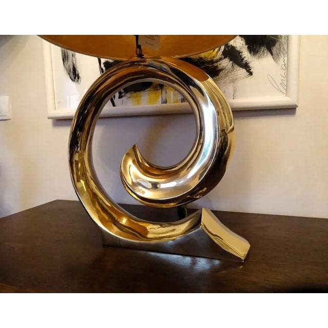 1980s Pierre Cardin Logo Style Table Lamp by Erwin Lambeth in polished brass dimensions without the Lampshade: Height...