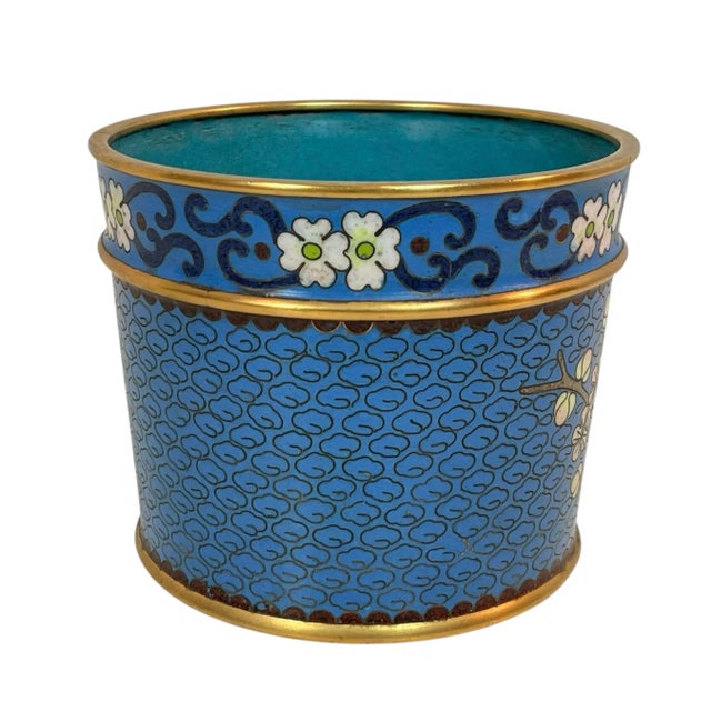Chinese Chinese Brush Pen Holder Blue Color Cloisoné 20th Century For Sale - Image 3 of 10