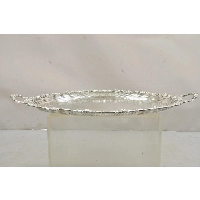 Antique Barker Ellis Victorian Silver Plated Grapevine Repousse Bar Serving Tray For Sale - Image 9 of 12