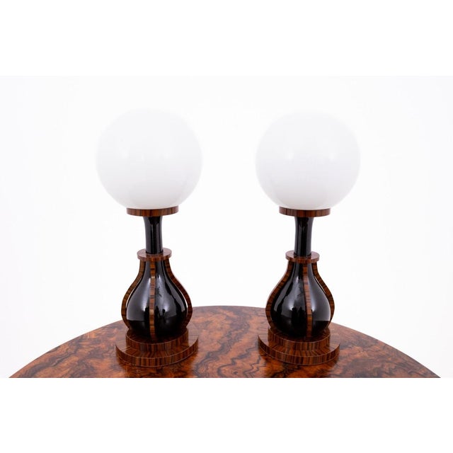 Art Deco Lamps in Wood, Ceramic, and Glass, Poland, 1950s, Set of 2 For Sale - Image 6 of 6