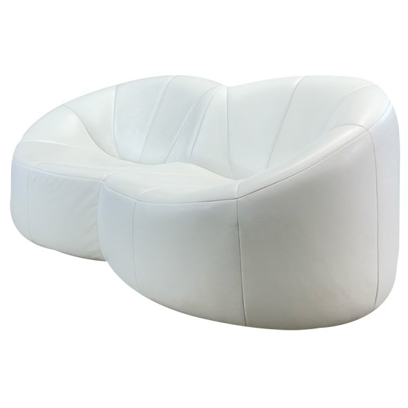 Pumpkin 2-Seater Settee in White Leather by Pierre Paulin for Ligne Roset For Sale