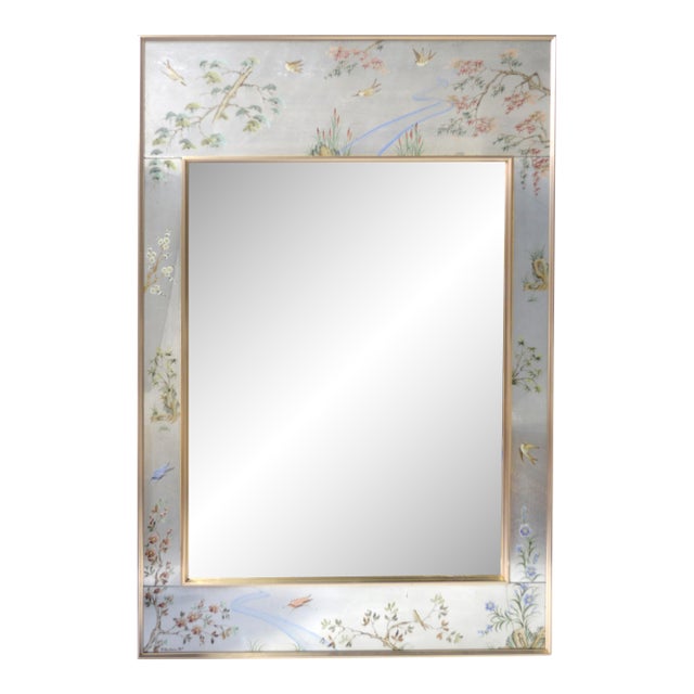 Fine LaBarge Silver Leaf Eglomise Mirror Artist Signed For Sale