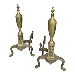 Pair of VIntage Brass Andirons in Regency Revival Style
