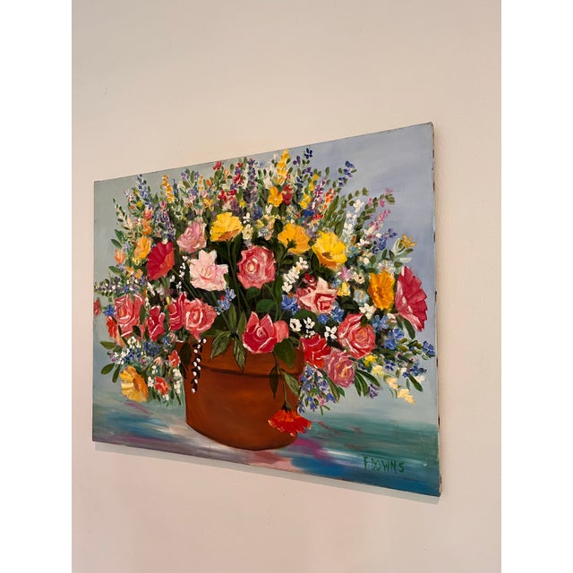 Impressionist Francis “Duke” Downs Signed Palm Beach Floral Still Life Oil on Canvas, 30” For Sale - Image 3 of 5
