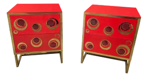 Glass and Brass Bedside Tables, 1980s, Set of 2