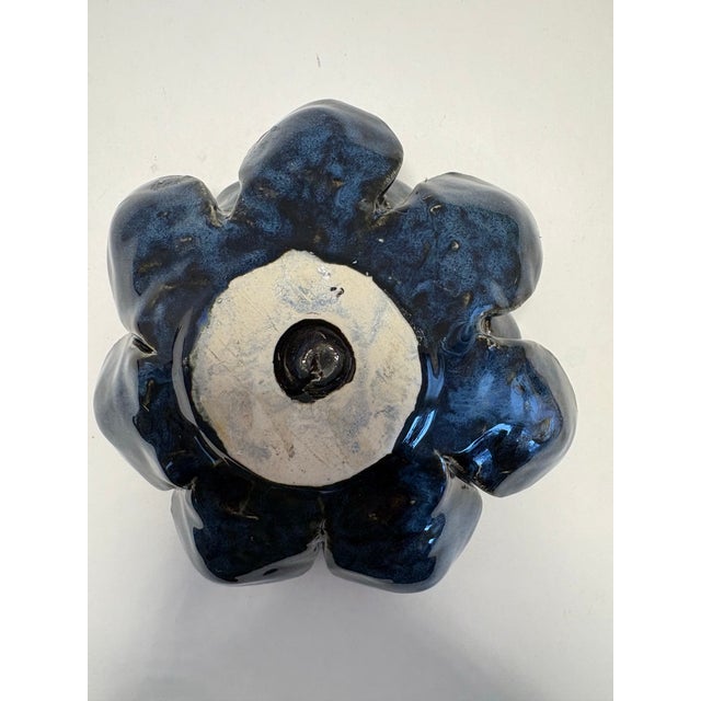 Handmade Blue Lotus Flower Ceramic Bowl With Gilded Petals – Studio Pottery Accent For Sale - Image 4 of 6