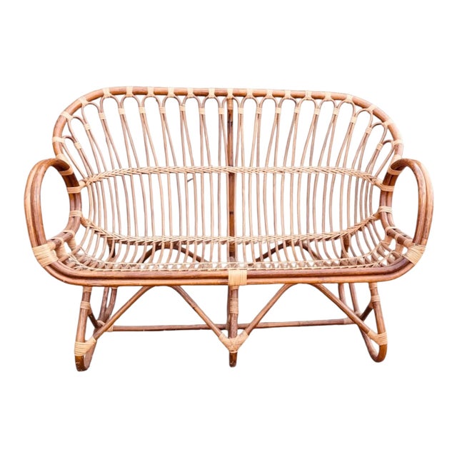 Vintage Italian Rattan Loveseat or Settee in the Style of Franco Albini For Sale - Image 6 of 6