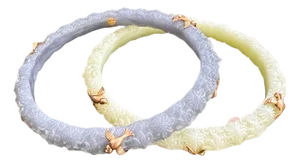Miriam Salat Flower Pattern Art Nou Bird Bangles In Resin & 18 K Gold, Silver