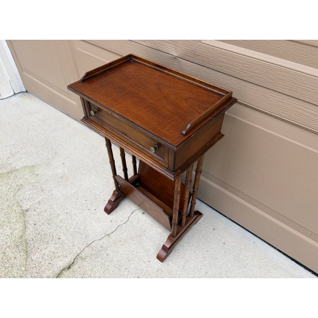 Mid 20th Century Mid-20th Century Brandt Walnut Faux Bamboo Side Table With Drawer & Magazine Rack For Sale - Image 5 of 17