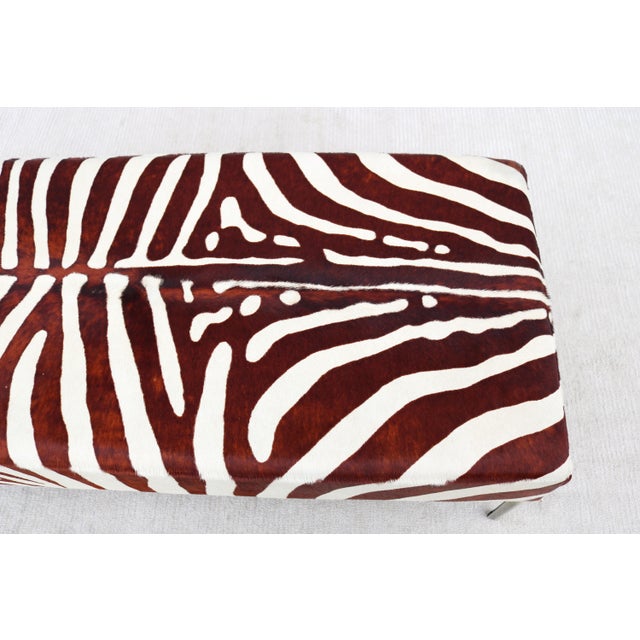 Mid-Century Modern Zebra Hide Ottoman / Coffee Table With Brushed Bronze Legs For Sale - Image 15 of 18