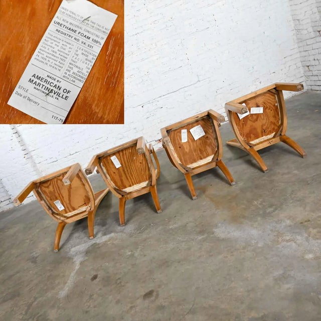 Late 20th Century Modern Campaign Style Dining Chairs Light Wood & Cane by American of Martinsville, Set of 4 For Sale - Image 15 of 16