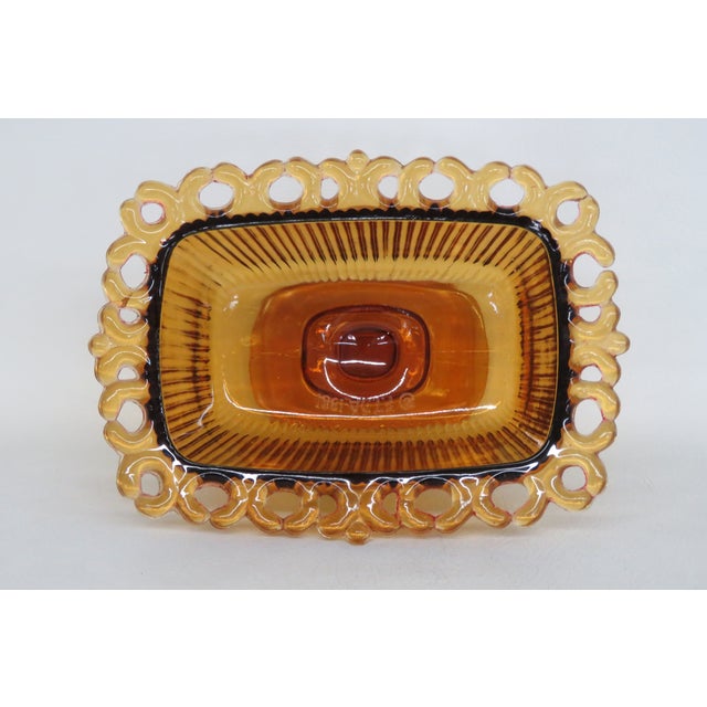 Ftda 1981 Amber Golden Brown Pressed Glass Embossed Pedestal Candy Dish 5088b For Sale In Miami - Image 6 of 18