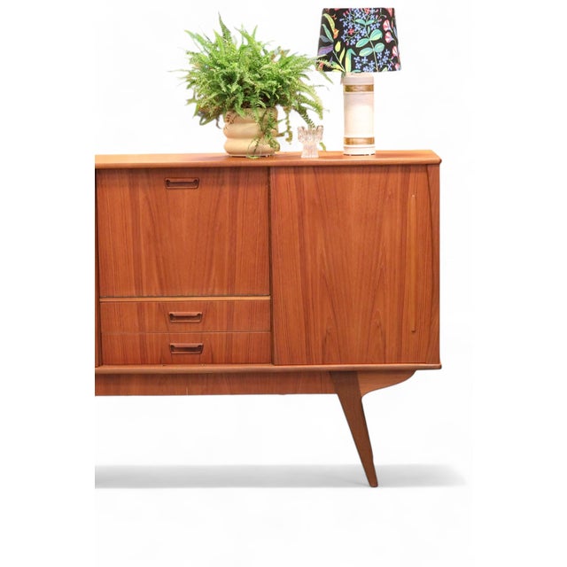 Danish Highboard in Teak with Bar Cabinet and Slanted Legs, 1960s For Sale - Image 10 of 12
