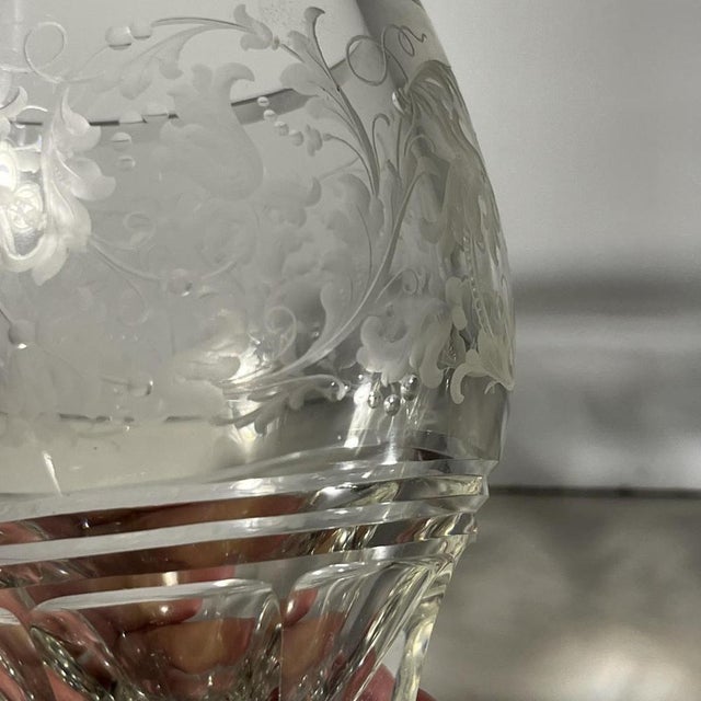 Stemmed Glasses in Thick Cut Crystal with Scrolling Decoration and Monogram, Bohemia, 1900s, Set of 2 For Sale - Image 9 of 14