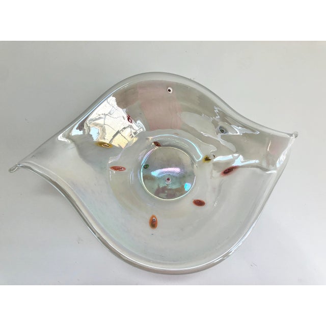 Large vintage Murano white tear-shaped decorative bowl with a subtle decorated interior. Perfect for coffee table use or...