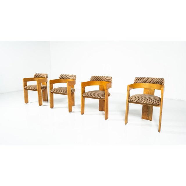 Olive Armchairs in Wood and Fabric, Italy, 1970s, Set of 4 For Sale - Image 8 of 17