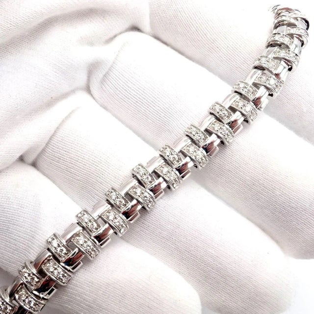 Metal Tiffany & Co. Vannerie 18k White Gold Basket Weave Diamond Necklace For Sale - Image 7 of 12