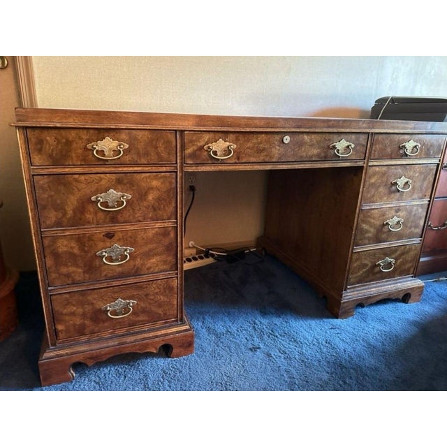 National Mt. Airy Burlwood Campaign-Style Desk For Sale - Image 6 of 8