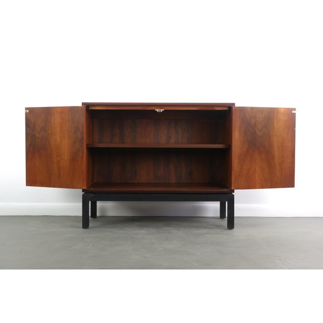 Mid-Century Modern Small Credenza Record Cabinet by Founders in Walnut with Cork Front For Sale - Image 3 of 9
