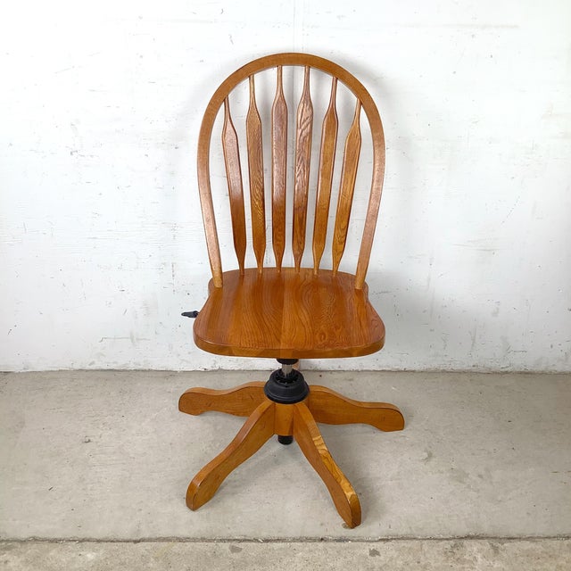 Brown Vintage Scandinavian Modern Teak Adjustable Swivel Desk Chair With Sculptural Spindle Back For Sale - Image 8 of 14
