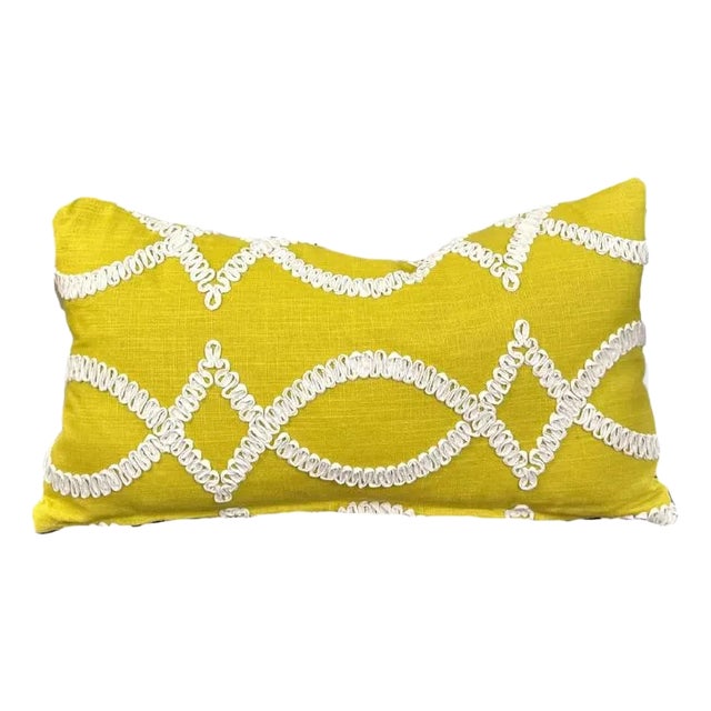 Embroidered Kravet Chartreuse Throw Pillow For Sale