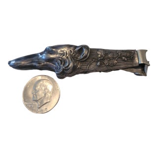 Antique Borzoi Russian Wolfhound Dog Silver Plate Figural Cigar Cutter C 1890 For Sale