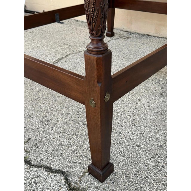 Wood Vintage Georgian Federal Style Mahogany Four Poster Rice Carved Queen Sz Bed For Sale - Image 7 of 16