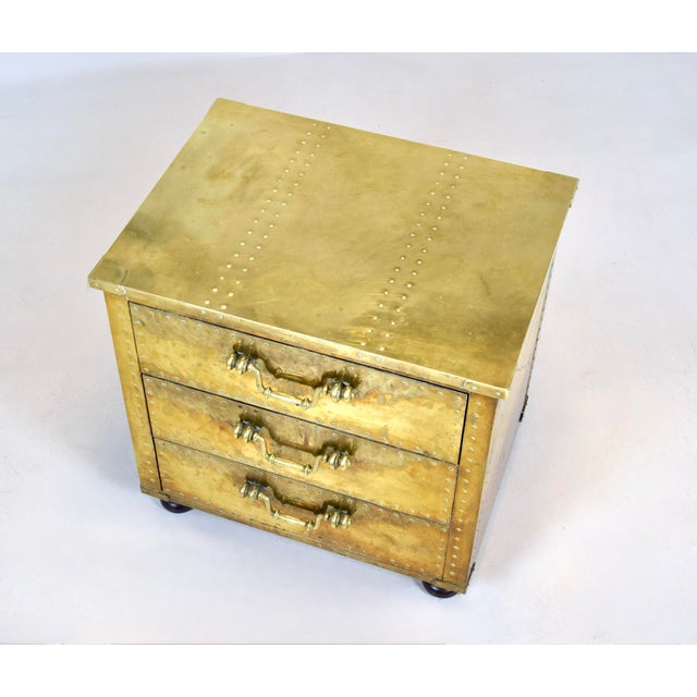 Wood Serried Spain Brass Clad Chest, Nightstand, 1970's For Sale - Image 7 of 14