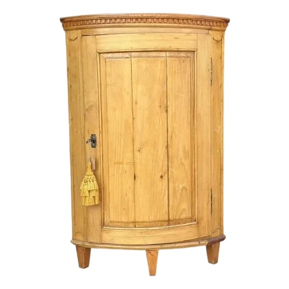 Antique Swedish Pine Corner Cupboard For Sale