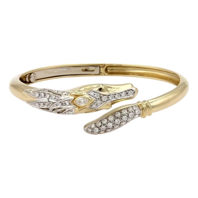 18k Horse Bypass Bracelet Estate 1.10ct Diamond Two Tone Gold Bangle For Sale