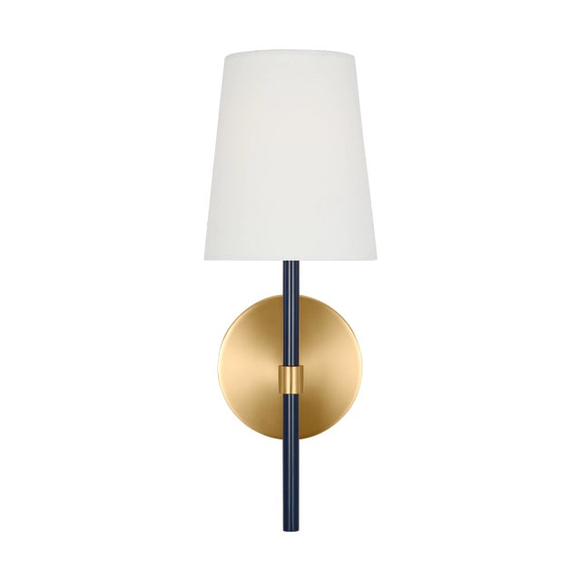 Modern Kate Spade New York by Visual Comfort Studio Monroe 1-Light Small Single Sconce in Burnished Brass, Navy For Sale - Image 3 of 3