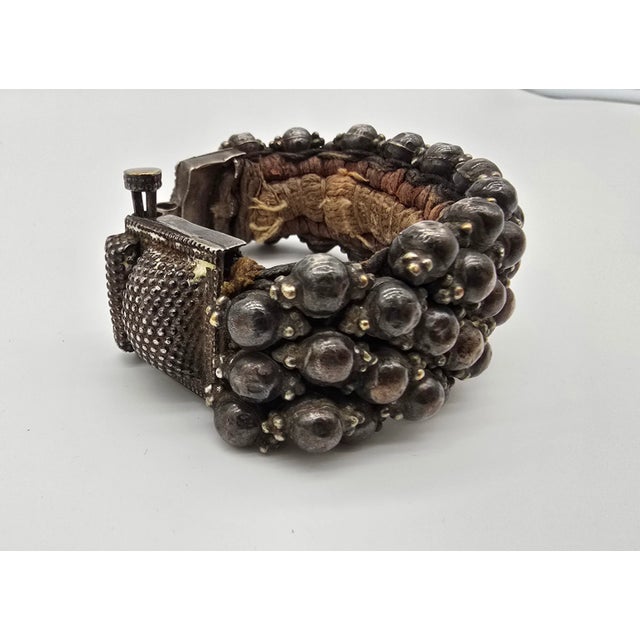 Antique Silver Rajasthan Beaded Ball Cuff Bracelet For Sale - Image 11 of 12